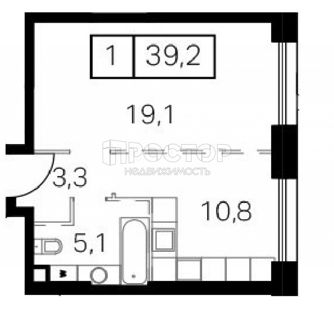 1-комнатная квартира, 39.2 м² - фото 5