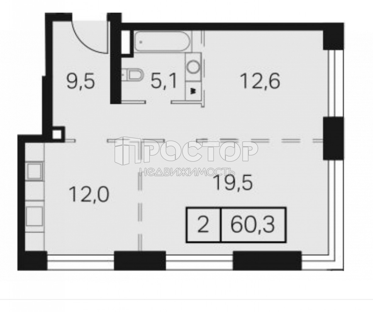 2-комнатная квартира, 60.3 м² - фото 5