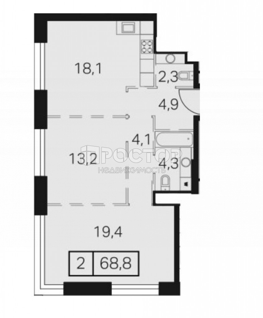 2-комнатная квартира, 68.8 м² - фото 6
