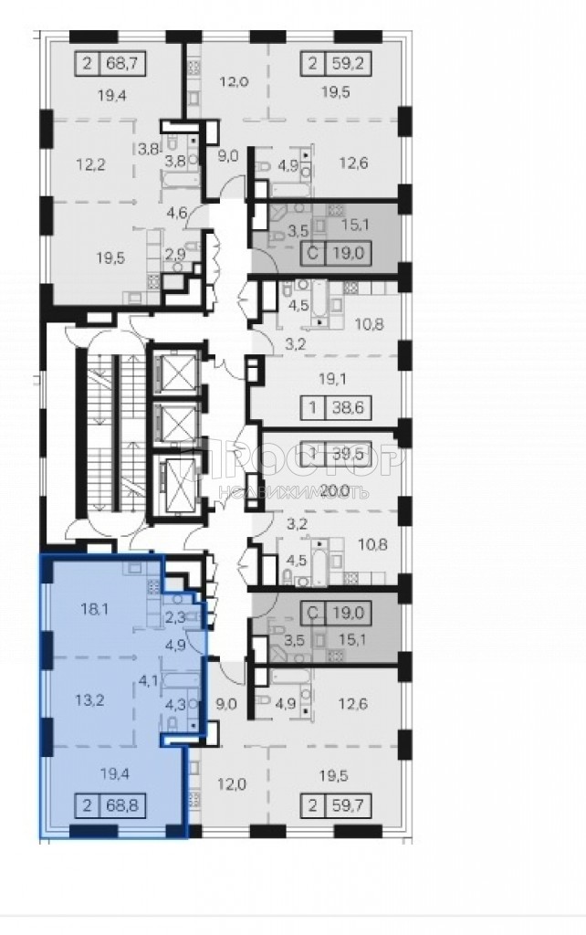 2-комнатная квартира, 68.8 м² - фото 7