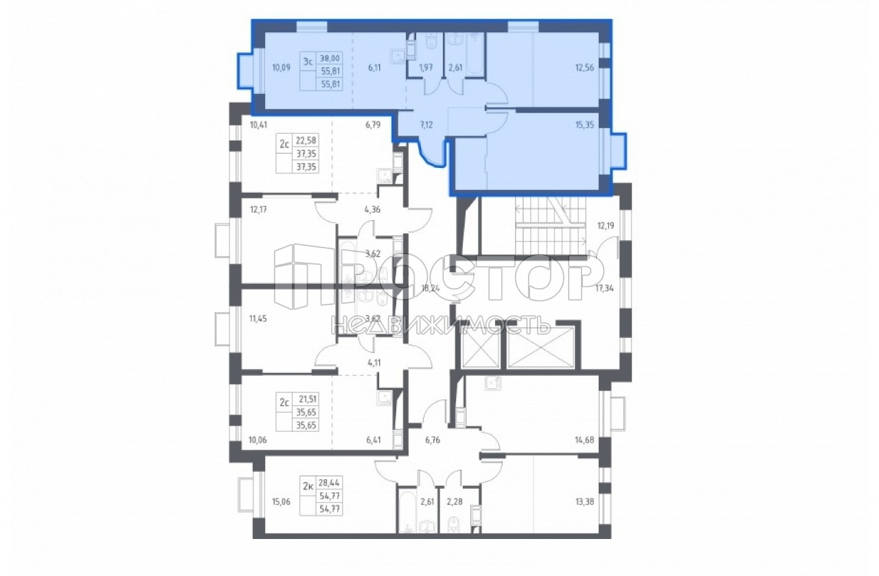 3-комнатная квартира, 55.81 м² - фото 4