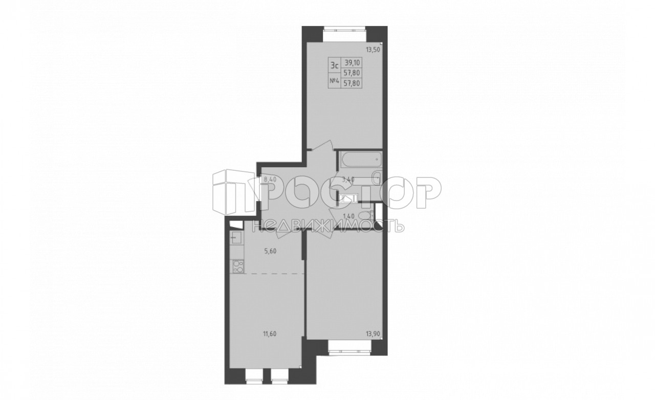 3-комнатная квартира, 57.8 м² - фото 4