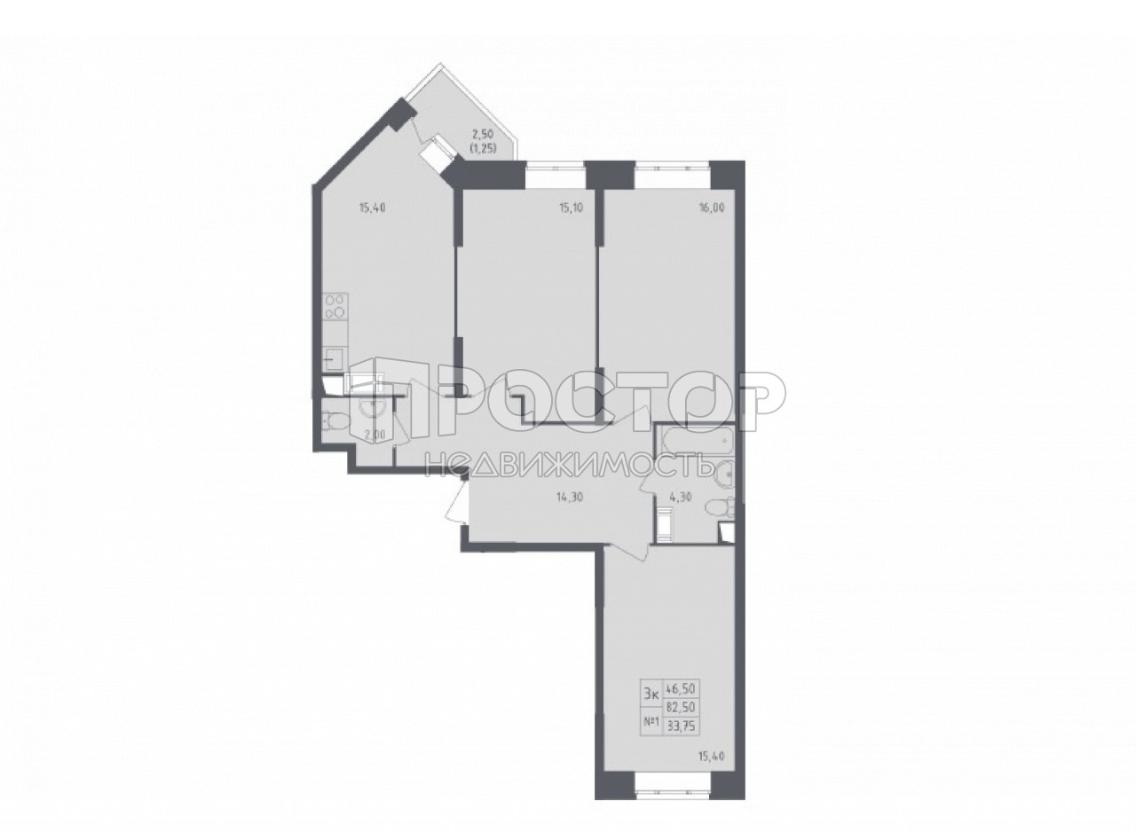 3-комнатная квартира, 83.75 м² - фото 3