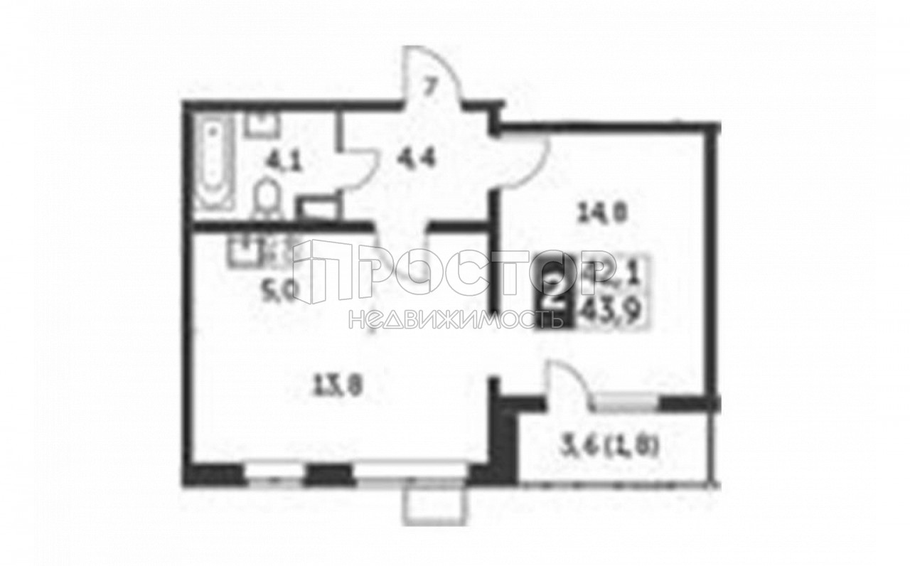 2-комнатная квартира, 44 м² - фото 2
