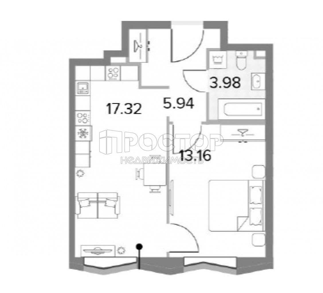 2-комнатная квартира, 40.4 м² - фото 2