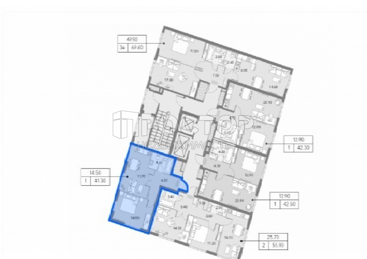 1-комнатная квартира, 41.3 м² - фото 3