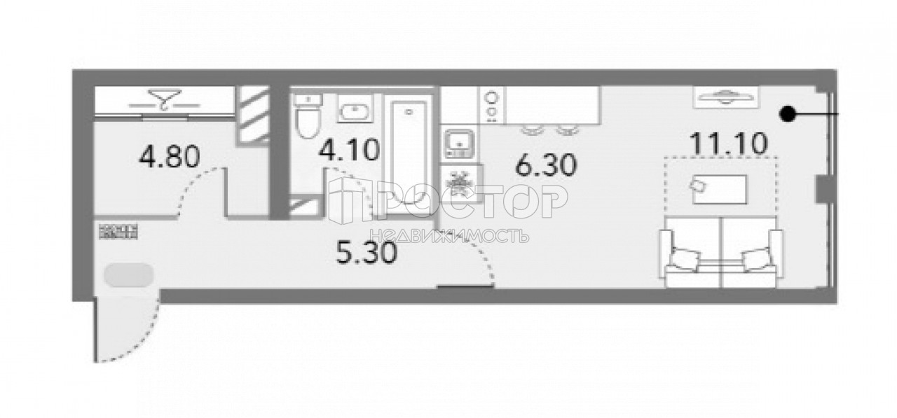 Студия, 31.6 м² - фото 2