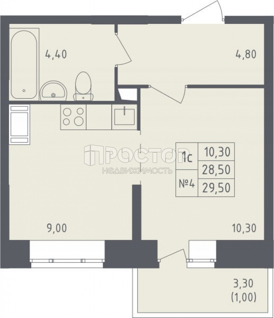 Студия, 29.5 м² - фото 3