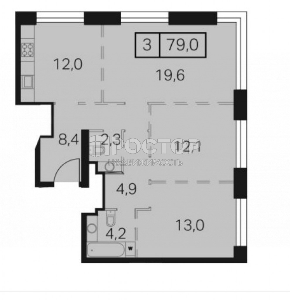 3-комнатная квартира, 79 м² - фото 8