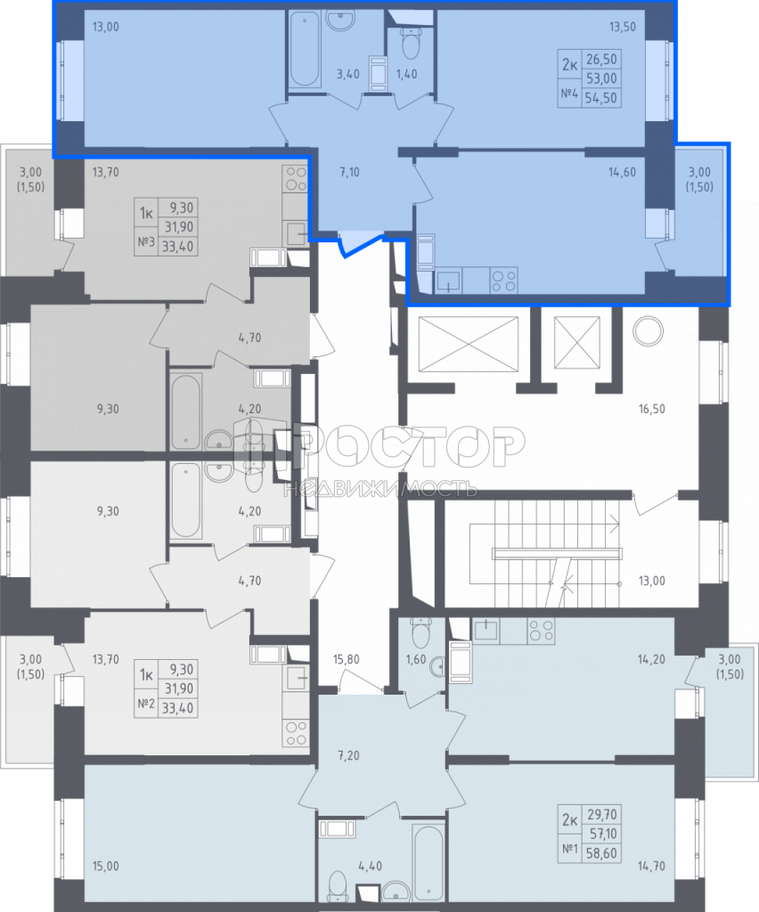 2-комнатная квартира, 55.4 м² - фото 16