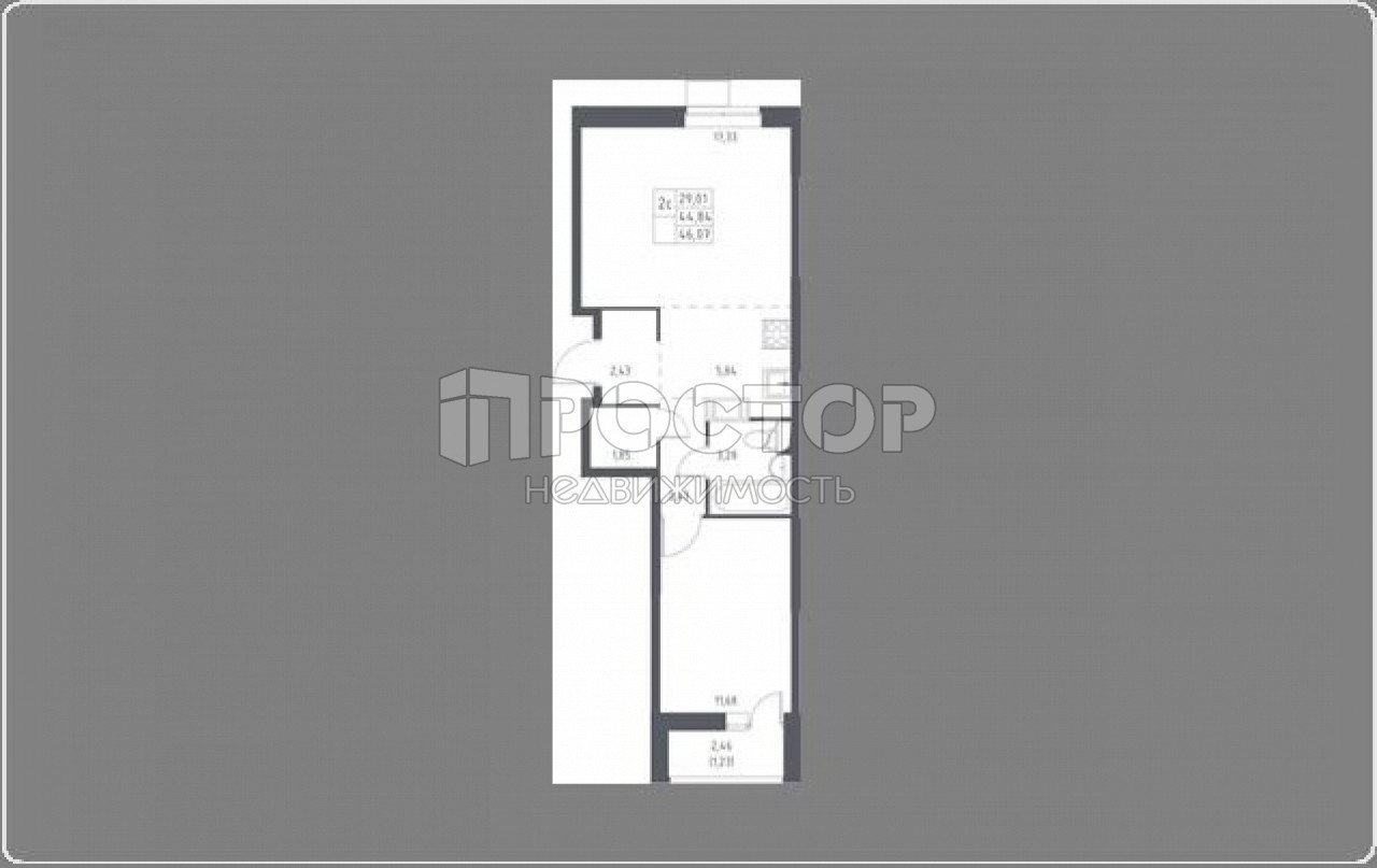 2-комнатная квартира, 46.07 м² - фото 2