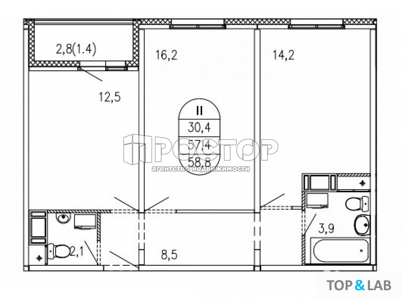 2-комнатная квартира, 60 м² - фото 4