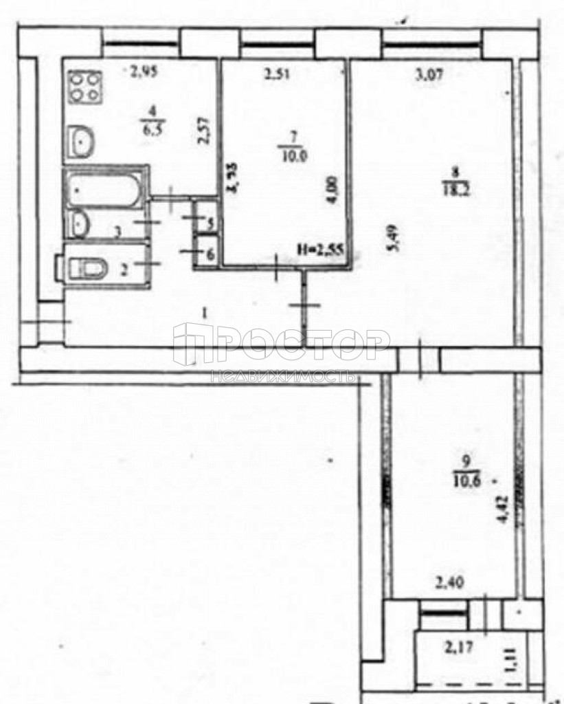 3-комнатная квартира, 55.6 м² - фото 2