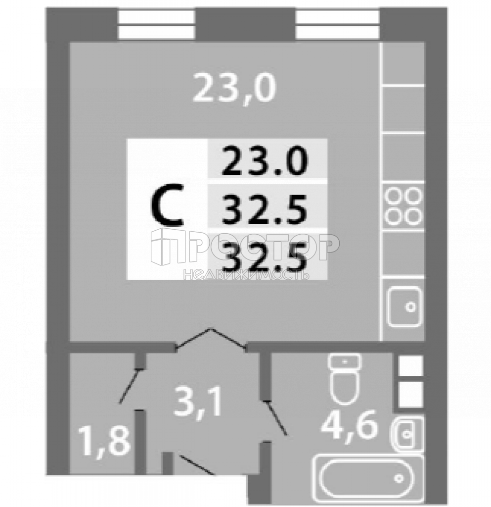 Студия, 32.5 м² - фото 2