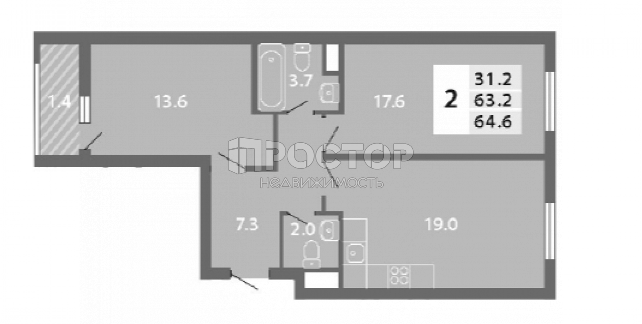 3-комнатная квартира, 64.62 м² - фото 3