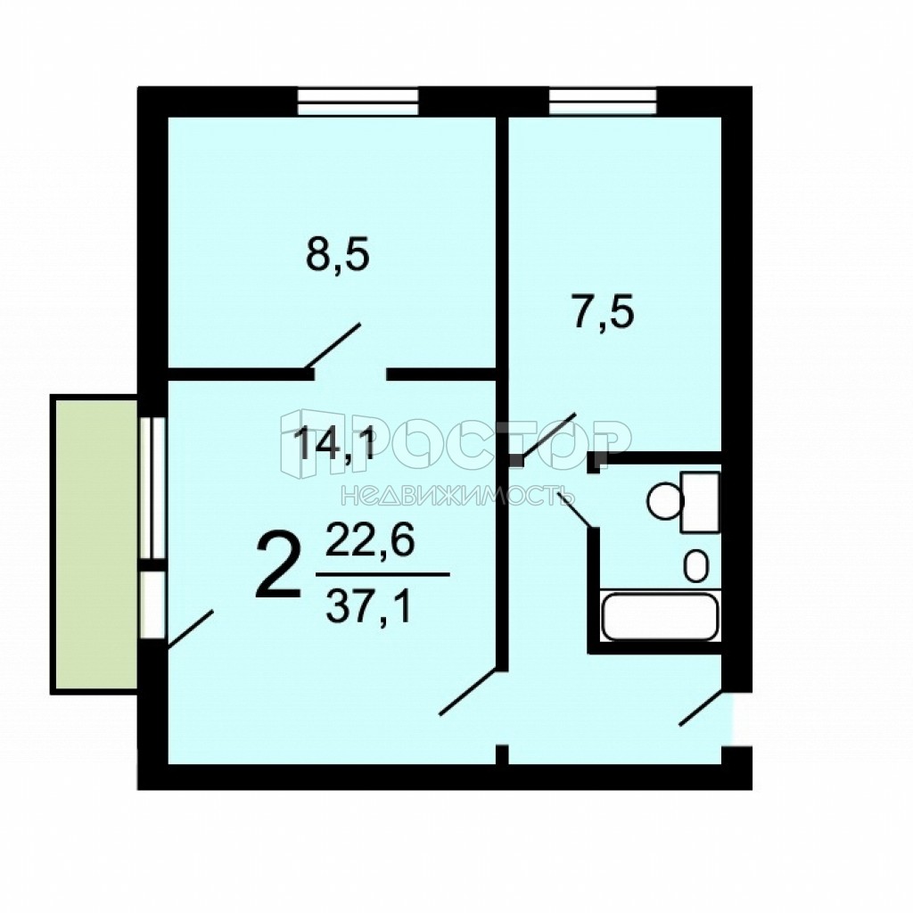 2-комнатная квартира, 36.8 м² - фото 13