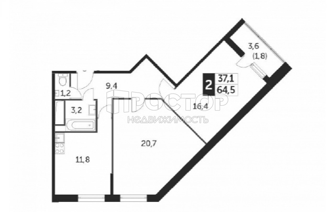 2-комнатная квартира, 64.4 м² - фото 10