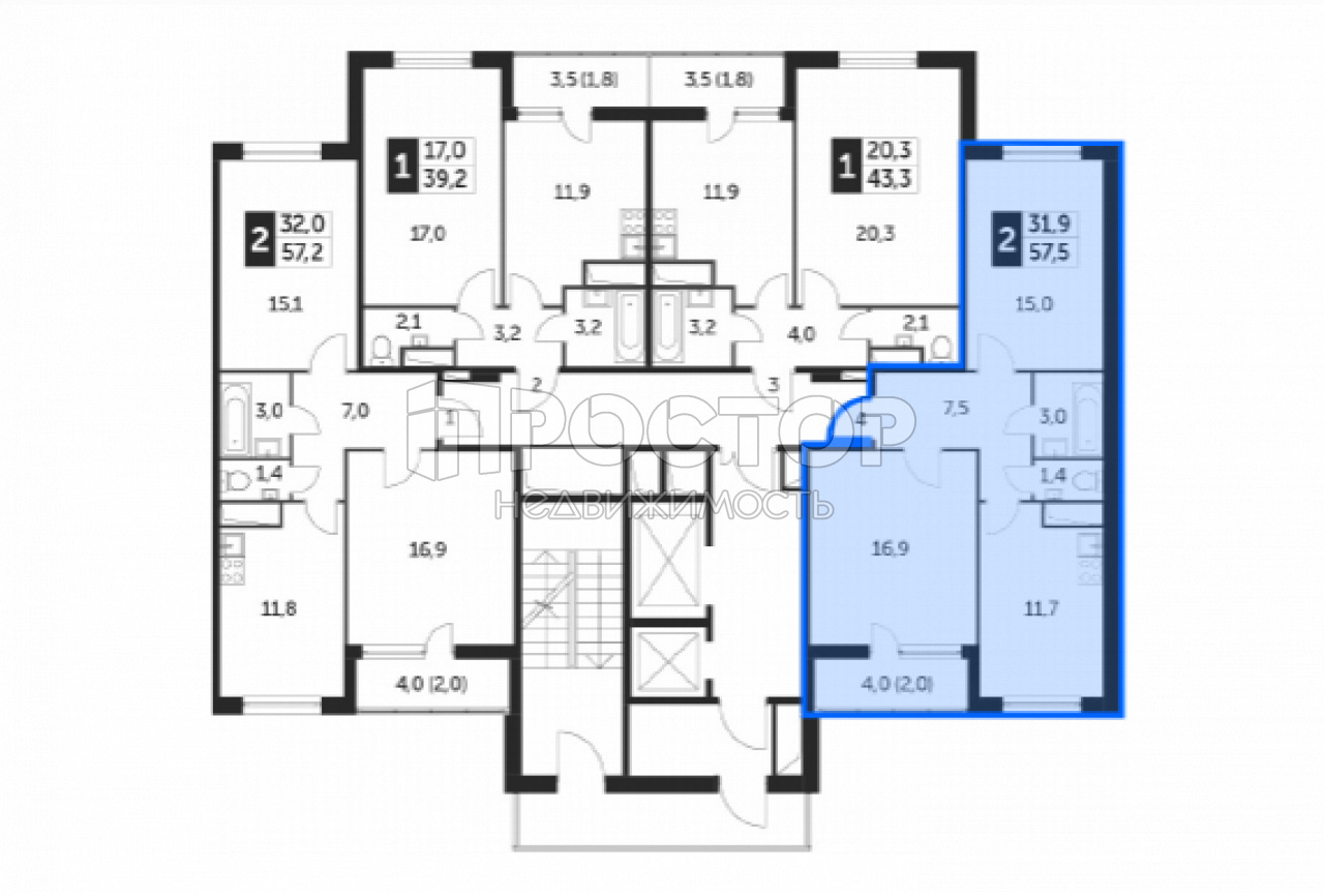 2-комнатная квартира, 57.2 м² - фото 12