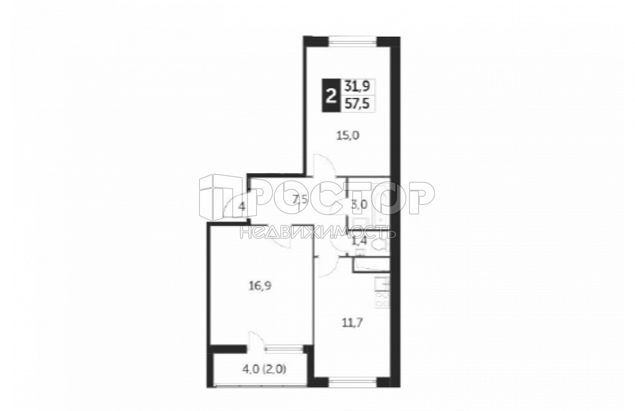 2-комнатная квартира, 57.2 м² - фото 10