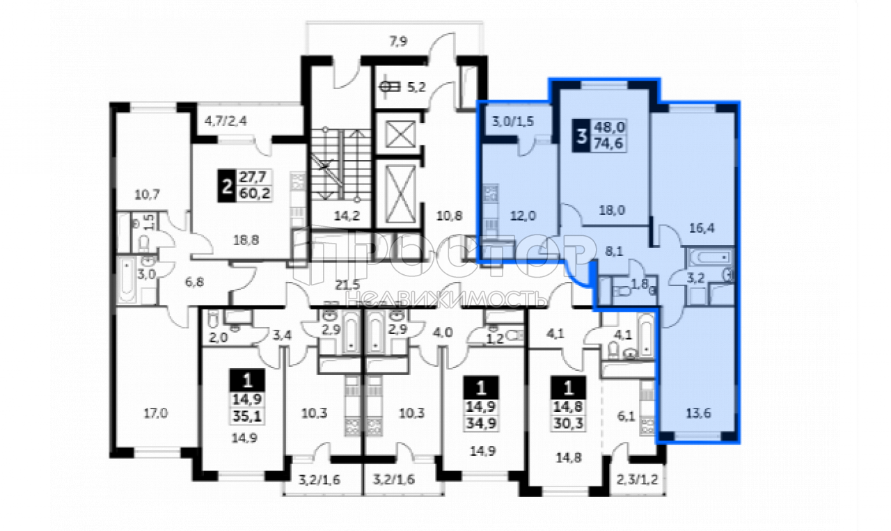 3-комнатная квартира, 74.6 м² - фото 11