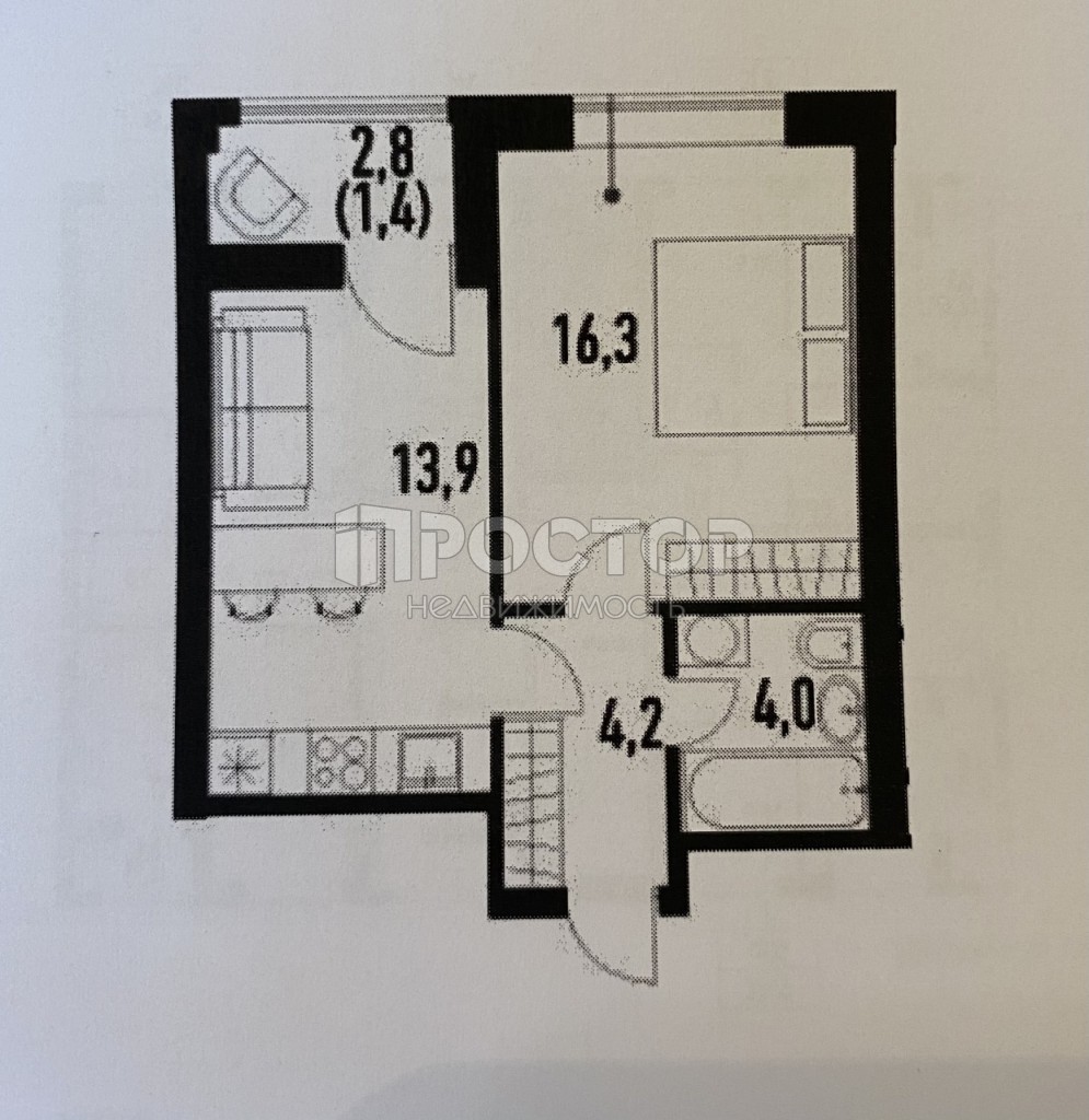 1-комнатная квартира, 39.8 м² - фото 5