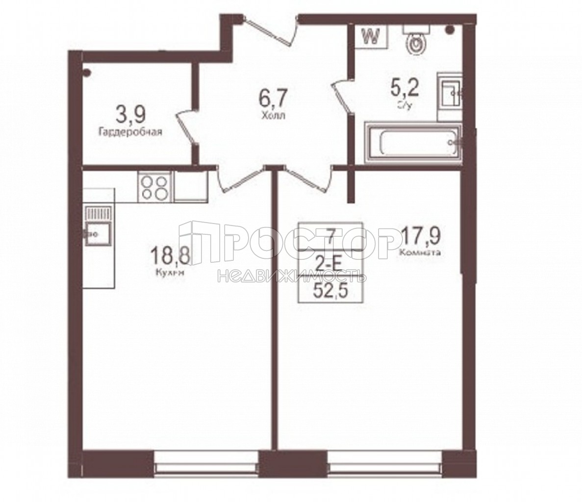 2-комнатная квартира, 52.5 м² - фото 2