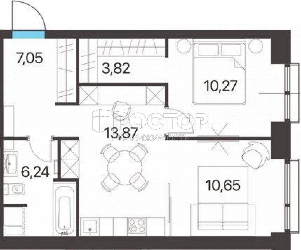 2-комнатная квартира, 51.9 м² - фото 2