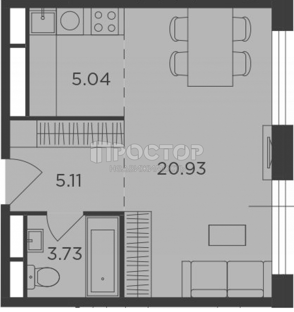 Студия, 34.81 м² - фото 3