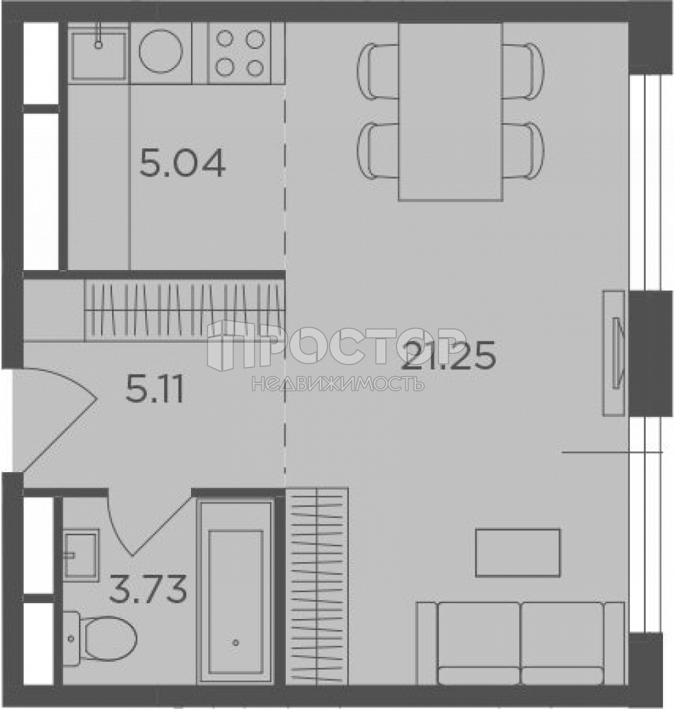 Студия, 35.13 м² - фото 3