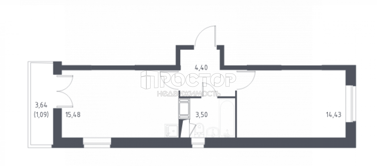 1-комнатная квартира, 36 м² - фото 7