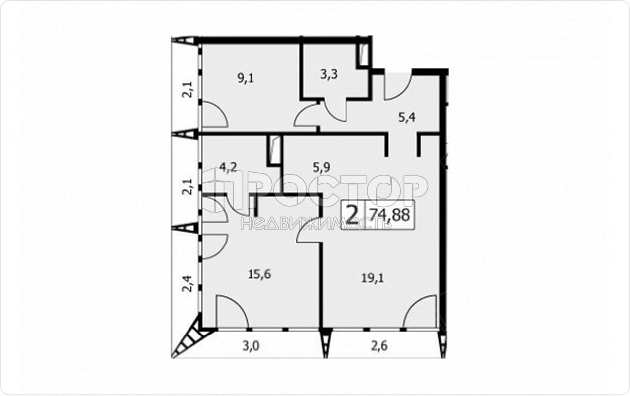 3-комнатная квартира, 71.9 м² - фото 2