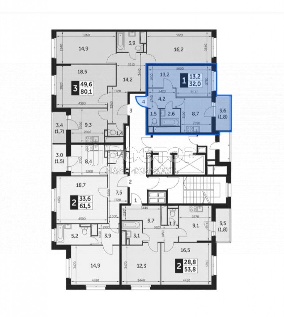 1-комнатная квартира, 32 м² - фото 3