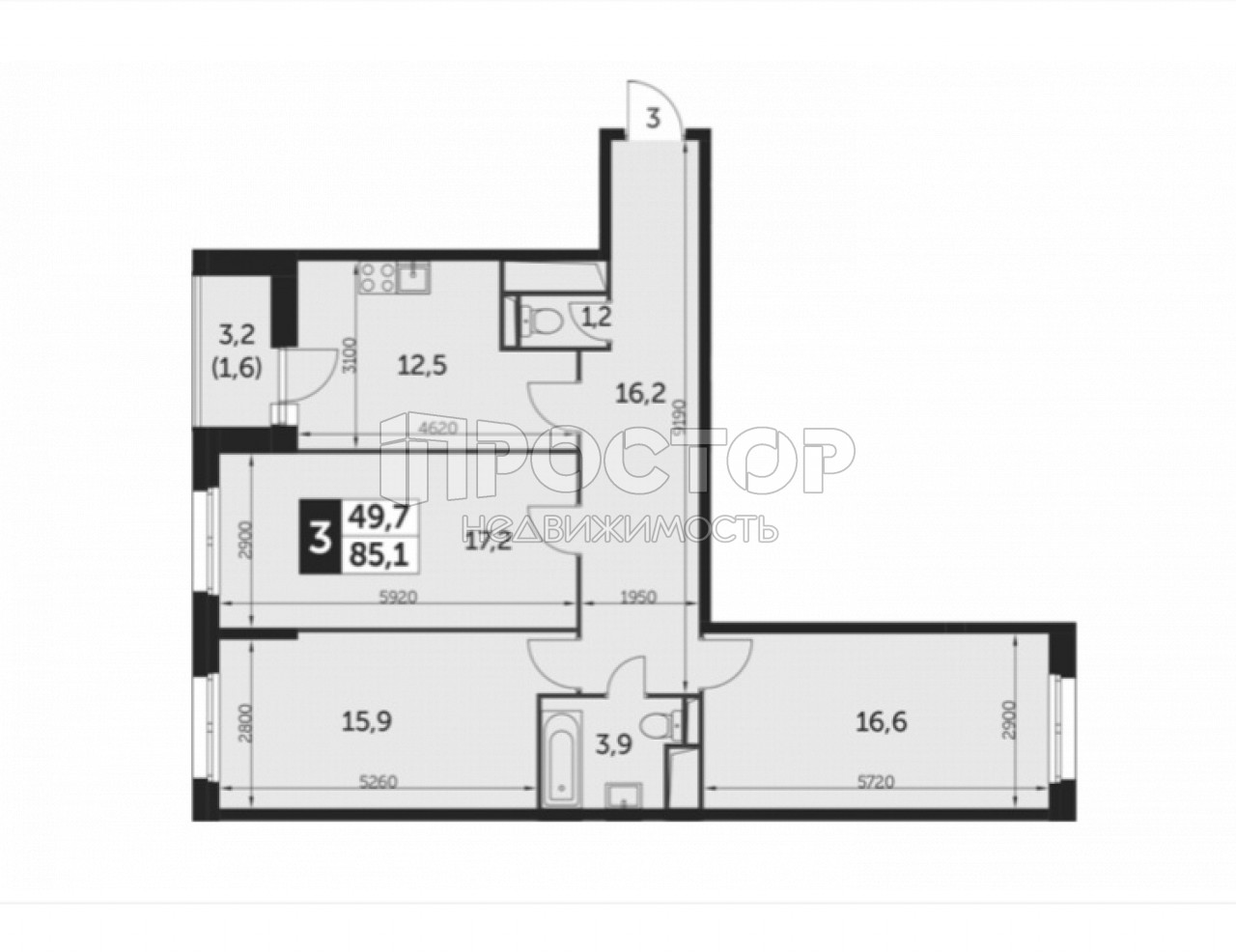 3-комнатная квартира, 85.1 м² - фото 2