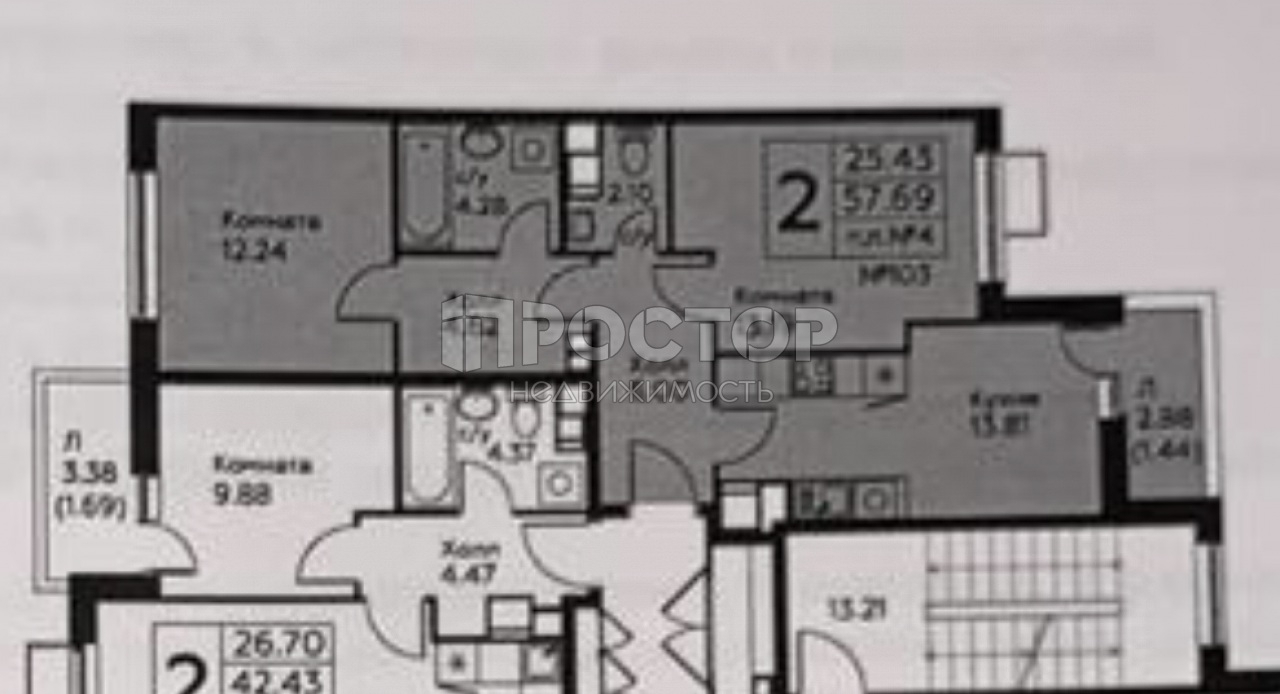 2-комнатная квартира, 57.69 м² - фото 4