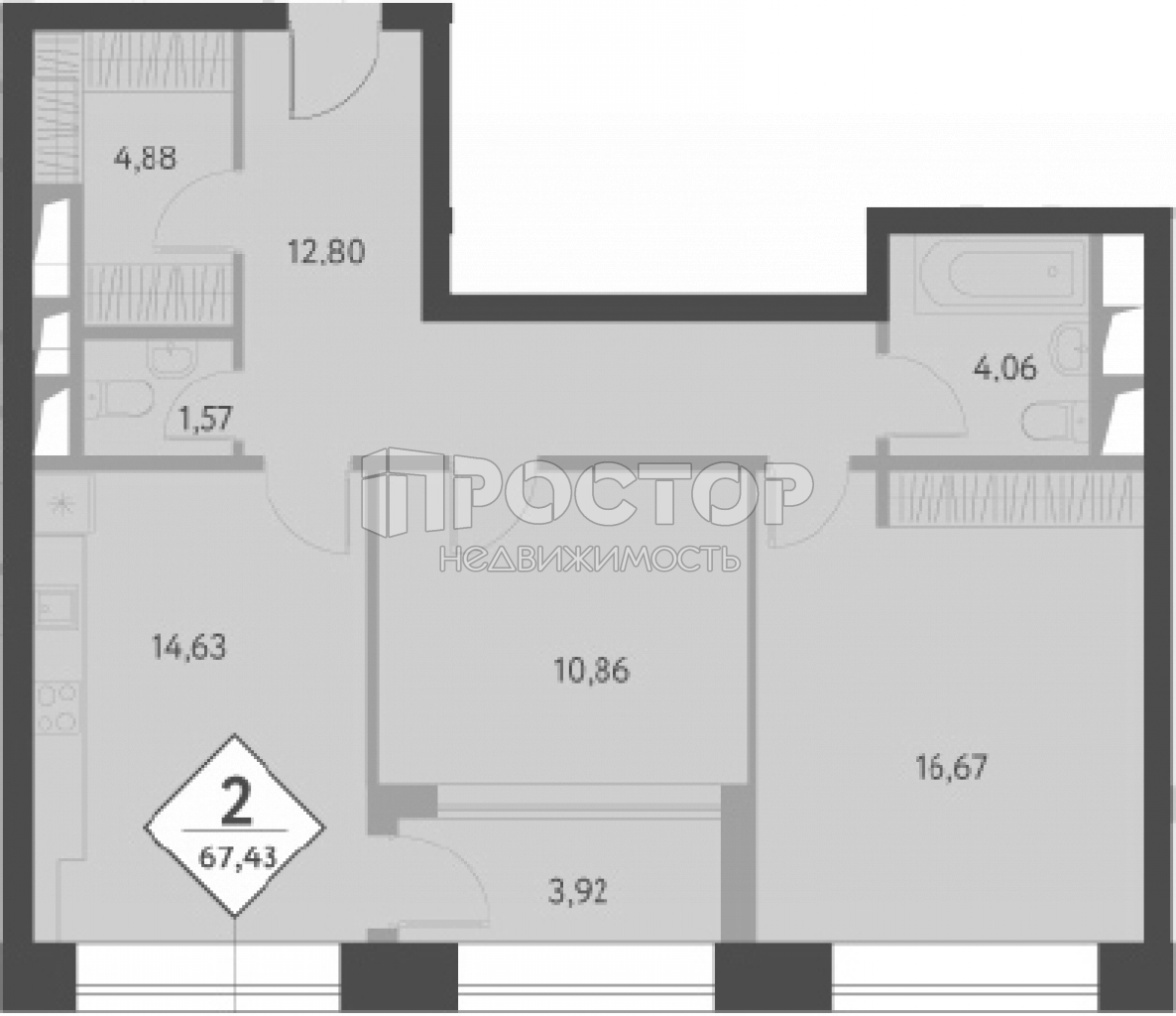 2-комнатная квартира, 68.2 м² - фото 8