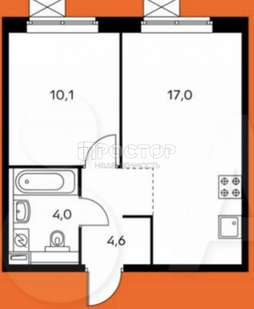 1-комнатная квартира, 35.8 м² - фото 2