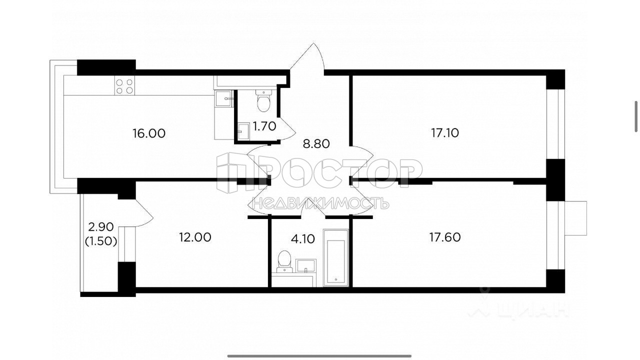 3-комнатная квартира, 78.8 м² - фото 2
