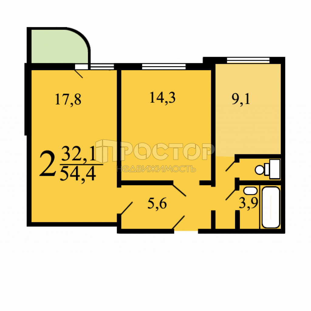 2-комнатная квартира, 55 м² - фото 11