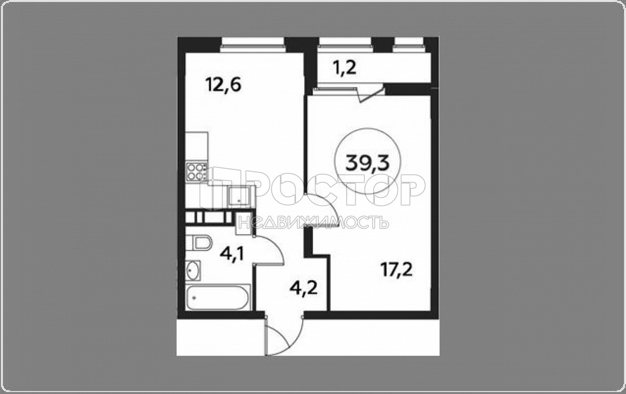 1-комнатная квартира, 39.3 м² - фото 2