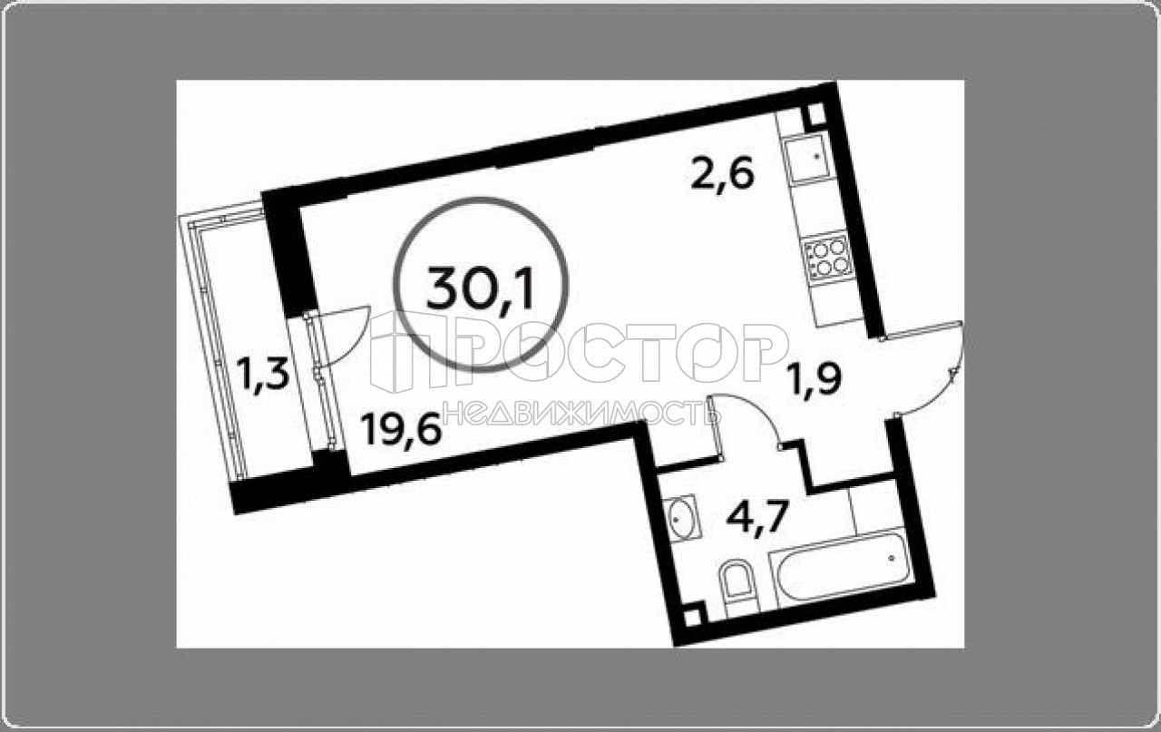 Студия, 30.1 м² - фото 2