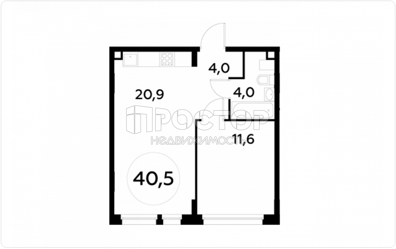2-комнатная квартира, 40.5 м² - фото 2