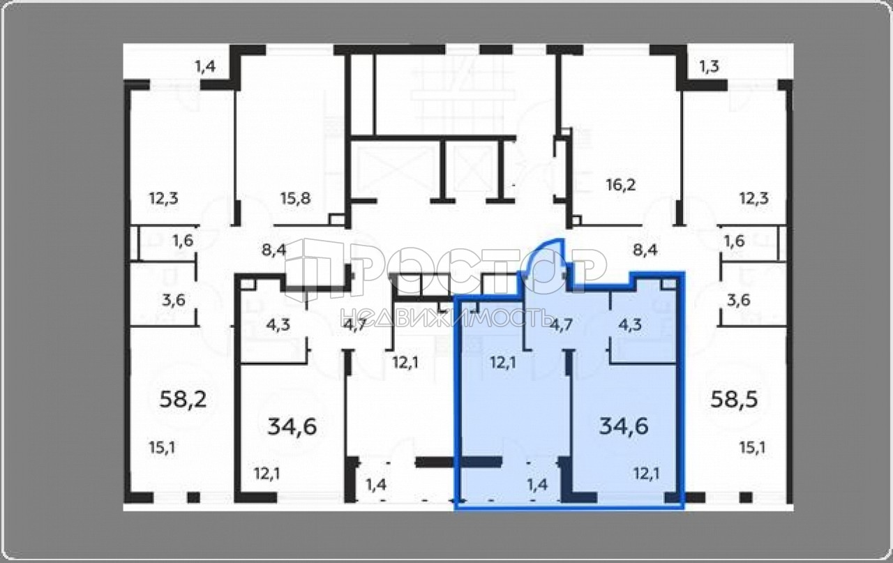 1-комнатная квартира, 34.6 м² - фото 3