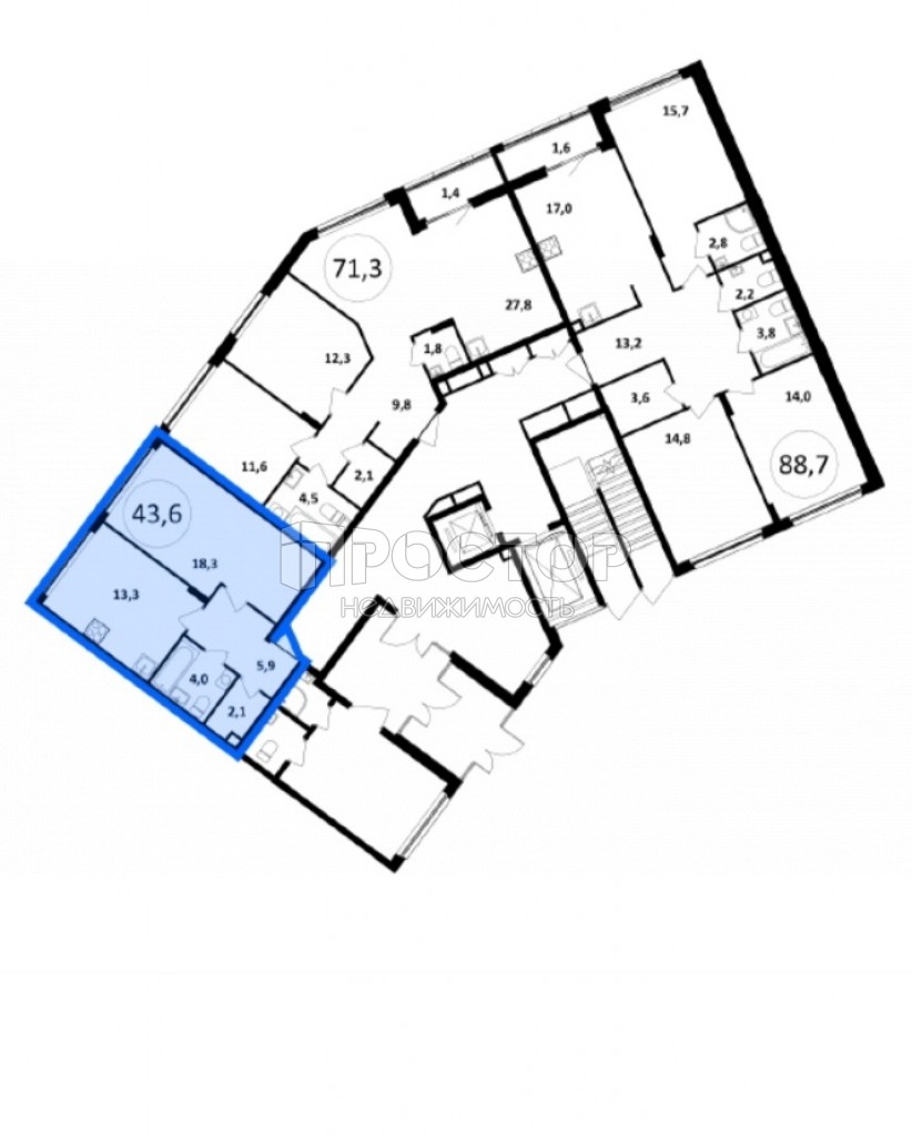 2-комнатная квартира, 43.6 м² - фото 2