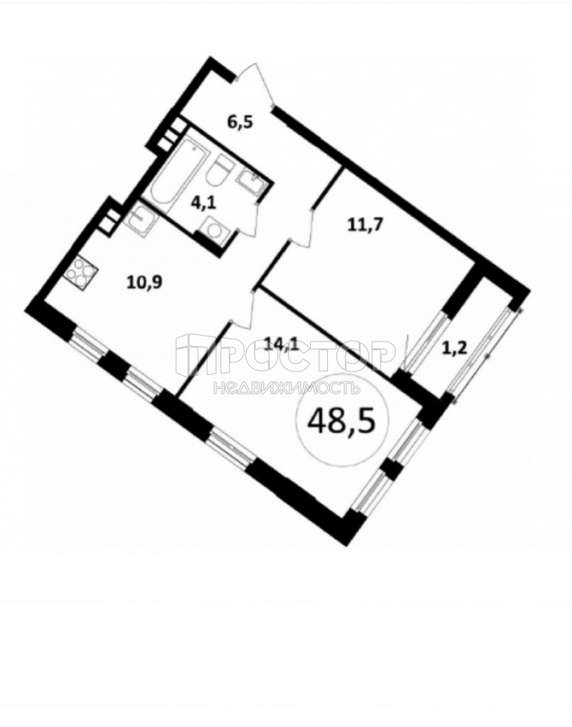 2-комнатная квартира, 48.5 м² - фото 2