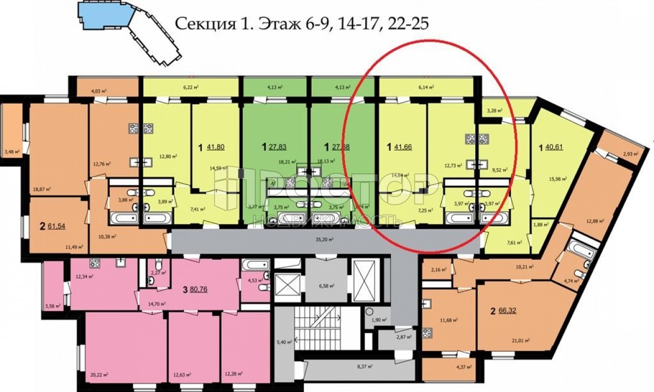 1-комнатная квартира, 41 м² - фото 2