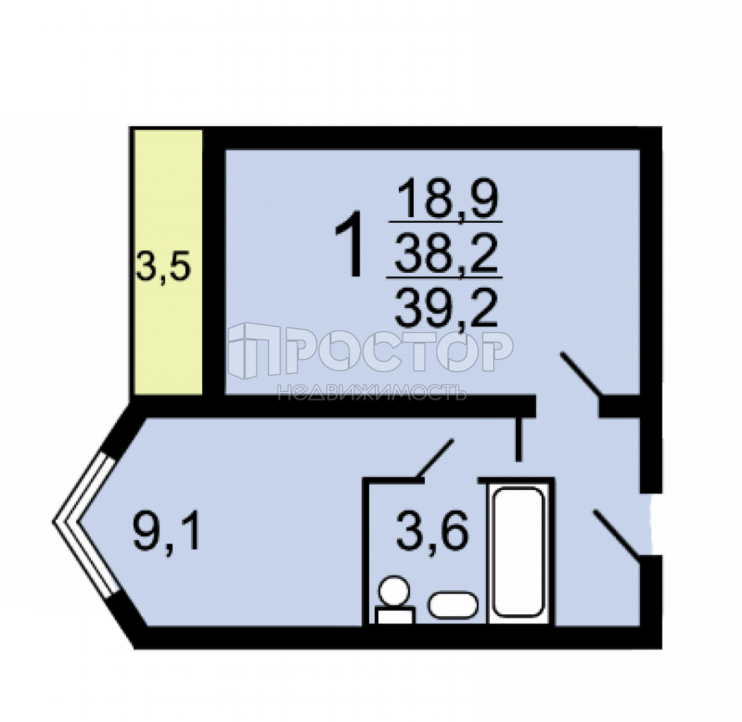 1-комнатная квартира, 39.2 м² - фото 8