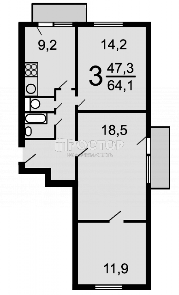 3-комнатная квартира, 65.3 м² - фото 9