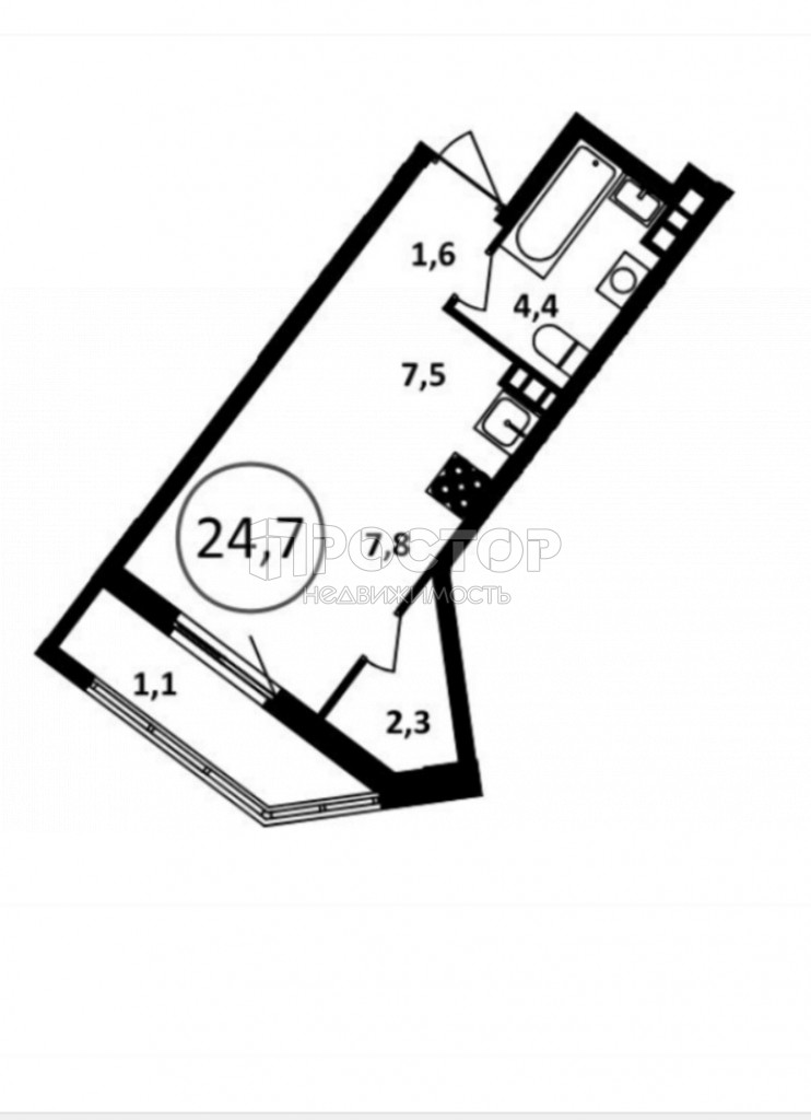 Студия, 24.7 м² - фото 2
