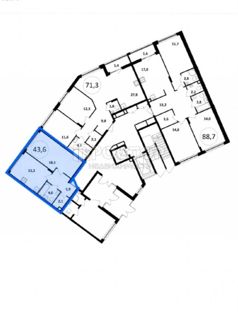 1-комнатная квартира, 43.6 м² - фото 3