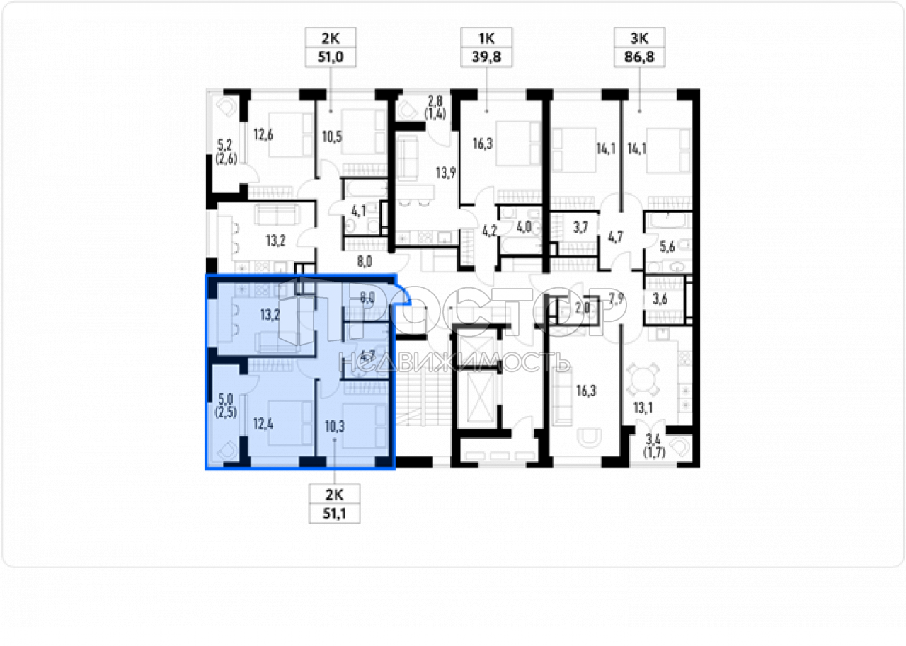 2-комнатная квартира, 51.1 м² - фото 4